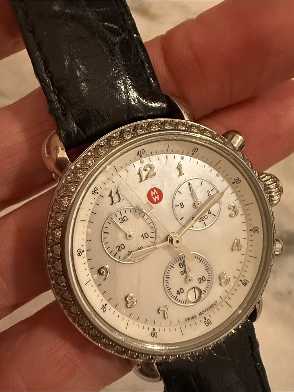 My Michelle CSX Diamond Chrono Silver-Tone Watch with White Dial and Black Strap